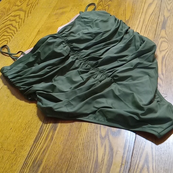 J.CREW 22 Womens Bathing Suit Swimsuit DARK GREEN RUCHED NEW One Piece Summer - Picture 4 of 10